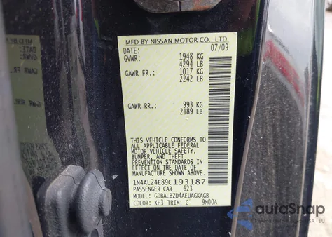 2009 Nissan Altima 2.5 S из США, поврежденный, VIN 1N4AL24E89C193187